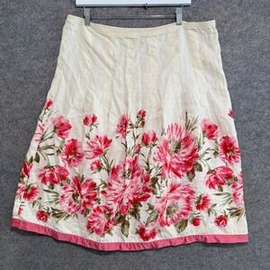 J. Jill 100% Linen Floral Skirt Womens Medium‎ Side Zip Flowers Garden Red Beige